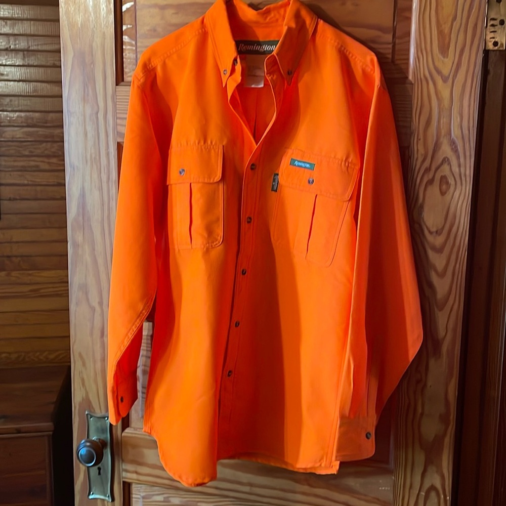 Remington High Visibility Utility Shirt Mens Sz Medium Bright Orange Long Sleeve
